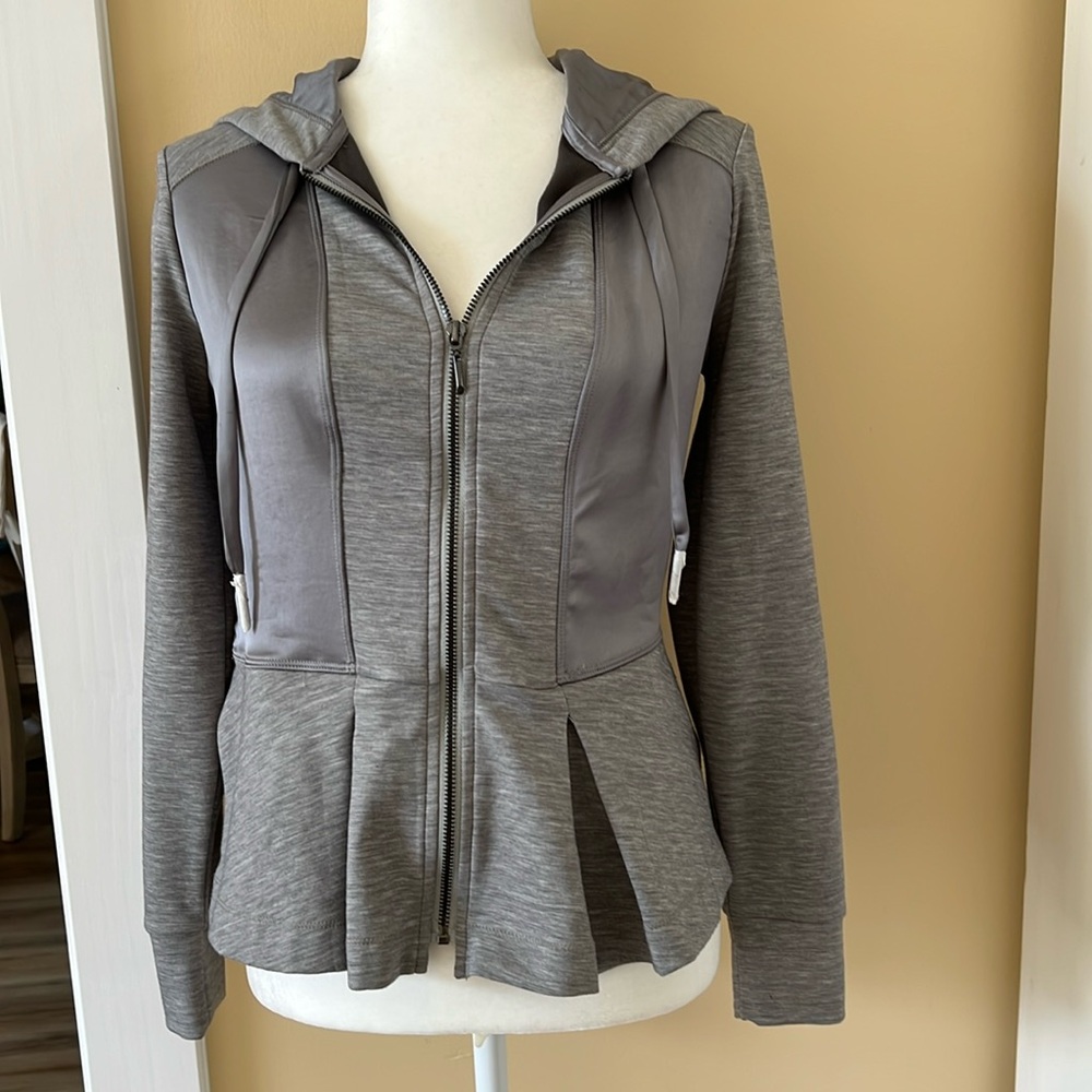 WHBM WKND gray satin peplum sweatshirt jacket. Xs